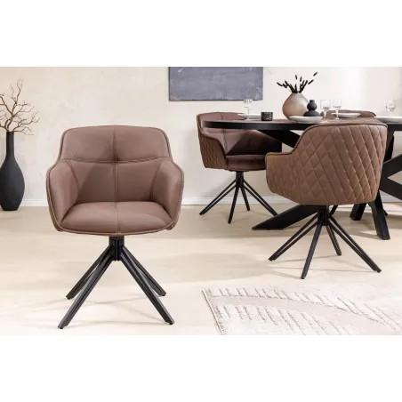 Chaise design EUPHORIA en cuir véritable – Pivotante à 180°, avec accoudoirs et pieds métal noir