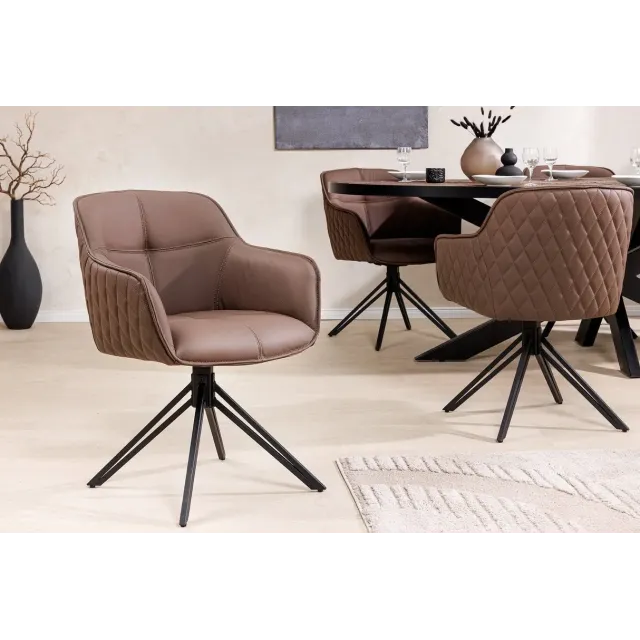 Chaise design EUPHORIA en cuir véritable – Pivotante à 180°, avec accoudoirs et pieds métal noir Chaise design EUPHORIA en cuir véritable – Pivotante à 180°, avec accoudoirs et pieds métal noir