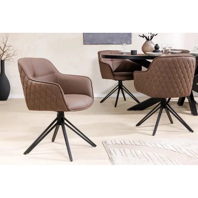 Chaise design EUPHORIA en cuir véritable – Pivotante à 180°, avec accoudoirs et pieds métal noir Chaise design EUPHORIA en cuir véritable – Pivotante à 180°, avec accoudoirs et pieds métal noir