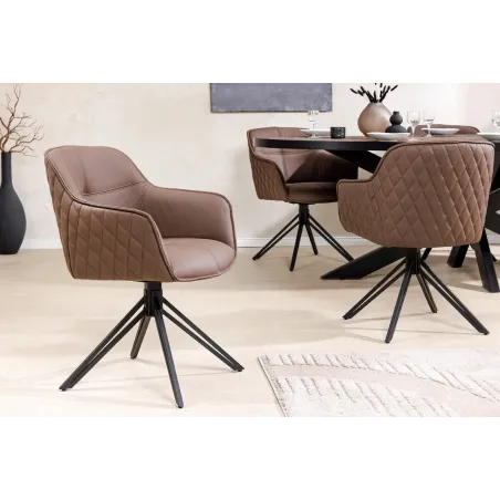 Chaise design EUPHORIA en cuir véritable – Pivotante à 180°, avec accoudoirs et pieds métal noir