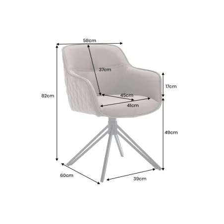 Chaise design EUPHORIA en cuir véritable – Pivotante à 180°, avec accoudoirs et pieds métal noir