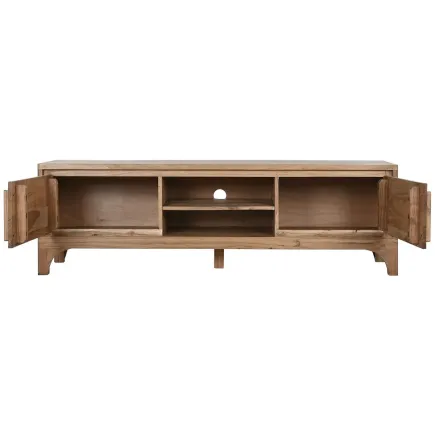 Meuble TV en Bois d’Acacia – Marron Clair – 160 x 40 x 50 cm – 2 Portes 2