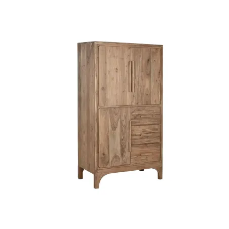 Buffet Haut en Bois d’Acacia – Marron Clair – 90 x 45 x 160 cm – 3 Tiroirs & 2 Étagères