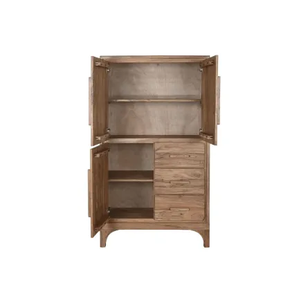 Buffet Haut en Bois d’Acacia – Marron Clair – 90 x 45 x 160 cm – 3 Tiroirs & 2 Étagères 2