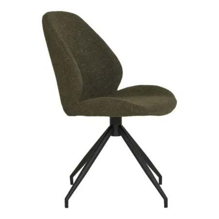 Chaise de salle à manger pivotante bouclé vert avec Pieds métal noirs