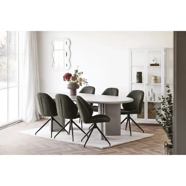 Chaise de salle à manger pivotante bouclé vert avec Pieds métal noirs