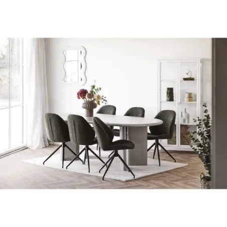 Chaise de salle à manger pivotante bouclé vert avec Pieds métal noirs