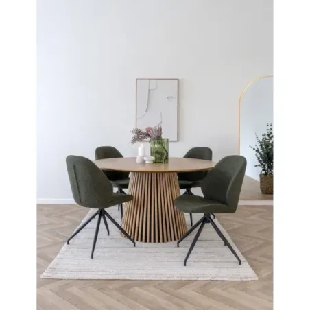 Chaise de salle à manger pivotante bouclé vert avec Pieds métal noirs