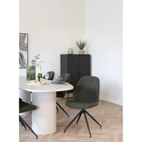 Chaise de salle à manger pivotante bouclé vert avec Pieds métal noirs