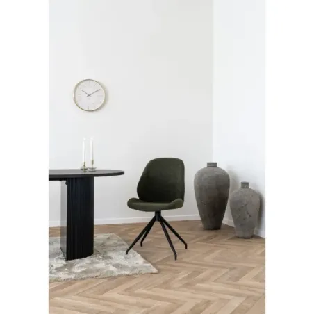 Chaise de salle à manger pivotante bouclé vert avec Pieds métal noirs