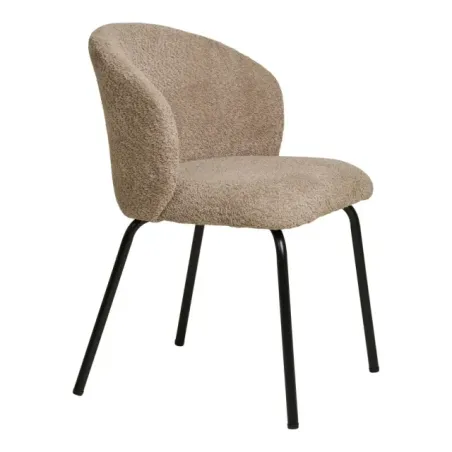 Chaise de salle à manger en bouclé beige avec pieds en acier noir – 56x58x79 cm/ Elsines