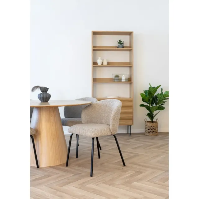 Chaise de salle à manger en bouclé beige avec pieds en acier noir – 56x58x79 cm/ Elsines