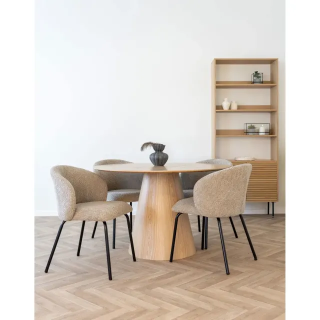 Chaise de salle à manger en bouclé beige avec pieds en acier noir – 56x58x79 cm/ Elsines