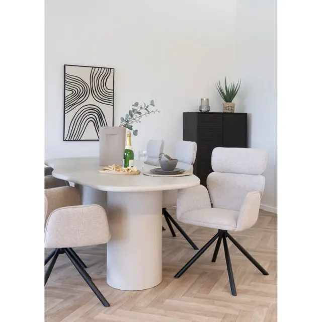 Chaise de salle à manger pivotante en tissu sand avec pieds noirs/ Elsines