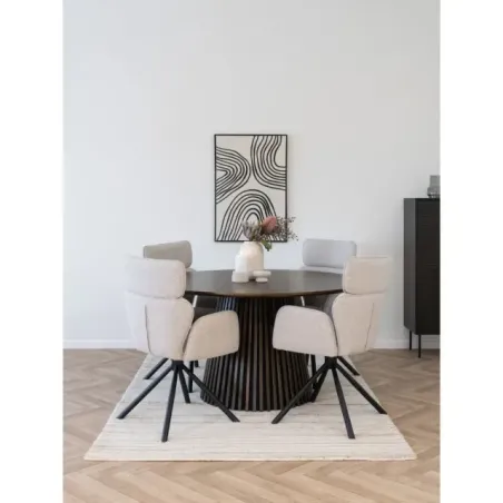 Chaise de salle à manger pivotante en tissu sand avec pieds noirs/ Elsines