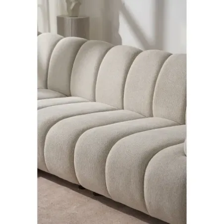Canapé modulable 3,5 places avec pouf en tissu polyester couleur sable – Salon moderne/ Elsines