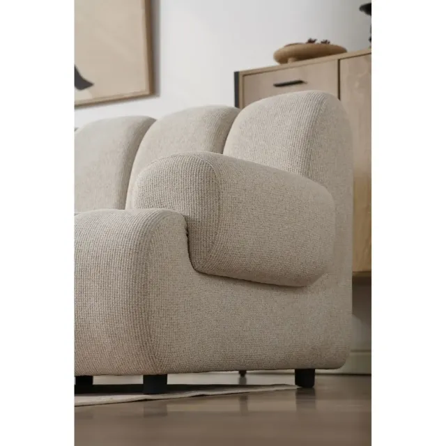 Canapé modulable 3,5 places avec pouf en tissu polyester couleur sable – Salon moderne/ Elsines