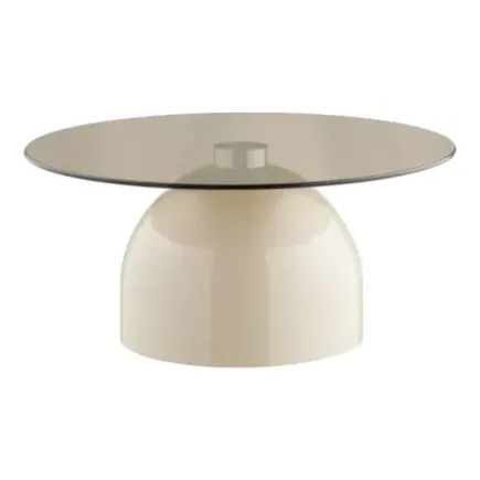 Table basse en verre trempé et métal beige/gris – Ø70 x H33 cm/ Elsines