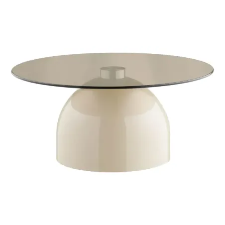 Table basse en verre trempé et métal beige/gris – Ø70 x H33 cm/ Elsines
