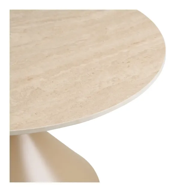 Table basse ronde moderne plateau céramique sablier en couleur sable