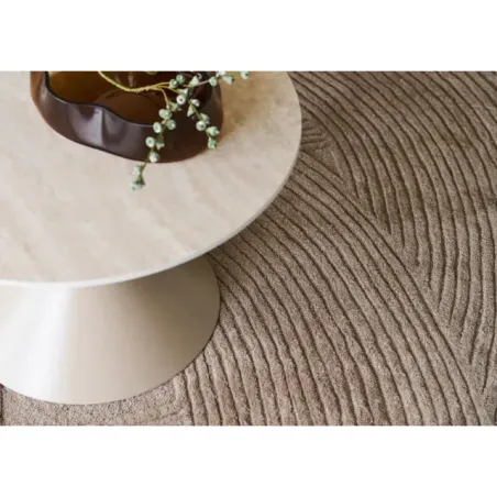 Table basse ronde moderne plateau céramique sablier en couleur sable