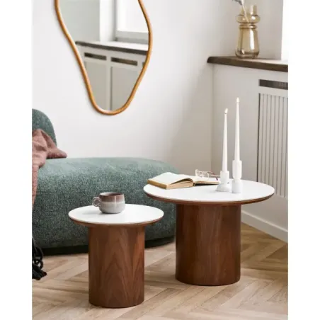 Table basse Ø60 cm en céramique et frêne blanc & brun foncé/ Elsines