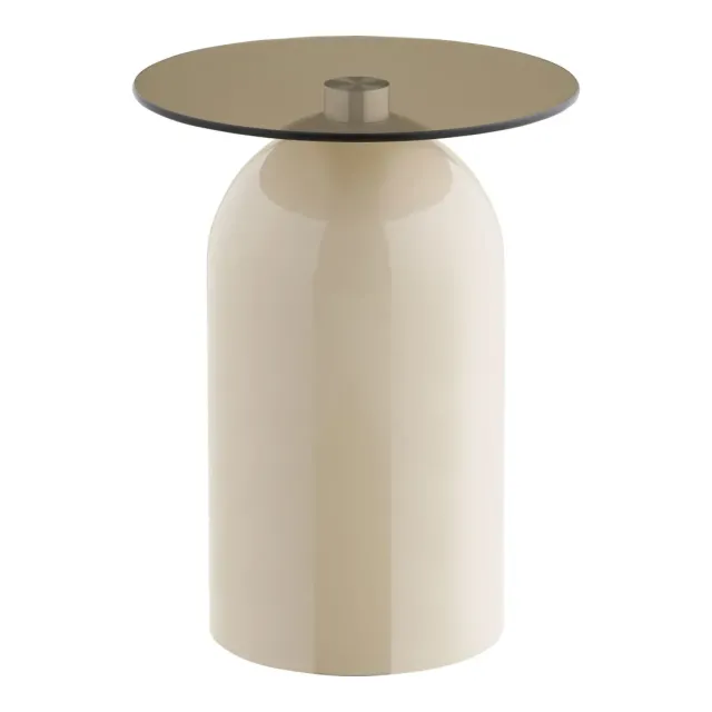 Table d’appoint en verre trempé et métal beige/gris – Ø40 x H52 cm