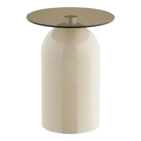 Table d’appoint en verre trempé et métal beige/gris – Ø40 x H52 cm