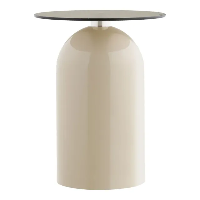 Table d’appoint en verre trempé et métal beige/gris – Ø40 x H52 cm/ Elsines
