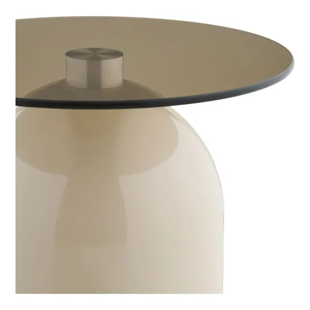 Table d’appoint en verre trempé et métal beige/gris – Ø40 x H52 cm/ Elsines