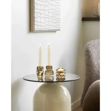 Table d’appoint en verre trempé et métal beige/gris – Ø40 x H52 cm