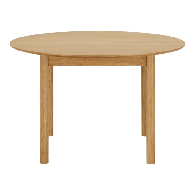 Table à manger ronde extensible en placage chêne naturel avec 2 rallonges –170 / 220 cm/ Elsines