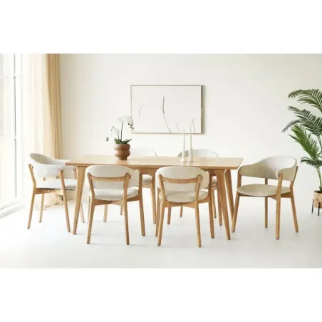 Table à manger extensible en placage chêne naturel – 180-230/ Elsines