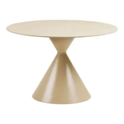 Table à manger en céramique et acier, plateau travertin sable, diamètre120 cm/ Elsines