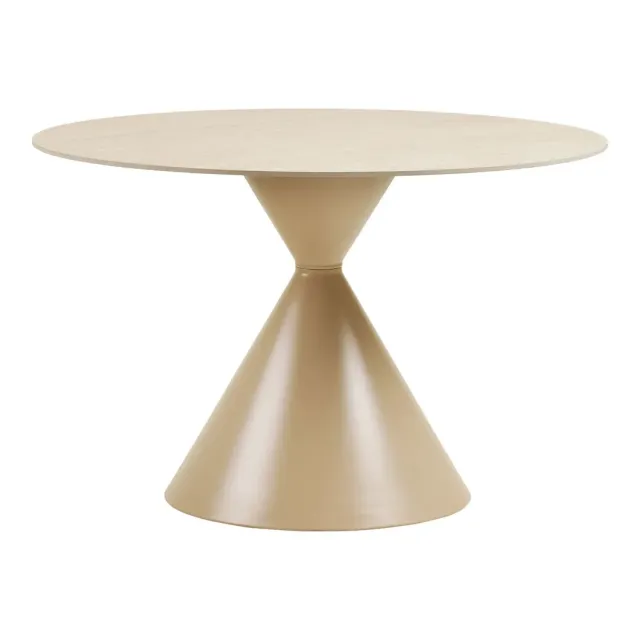 Table à manger en céramique et acier, plateau travertin sable, diamètre120 cm/ Elsines