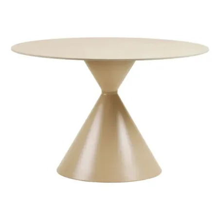 Table à manger en céramique et acier, plateau travertin sable, diamètre120 cm/ Elsines