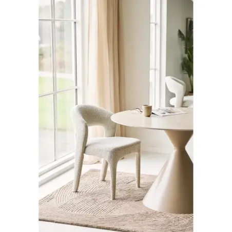 Table à manger en céramique et acier, plateau travertin sable, diamètre120 cm/ Elsines