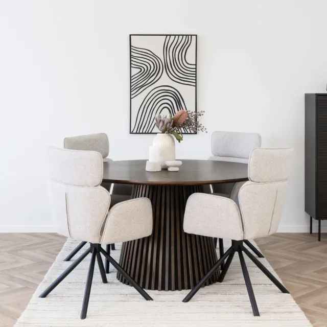 Table à manger en placage chêne fumé Ø140/ Elsines