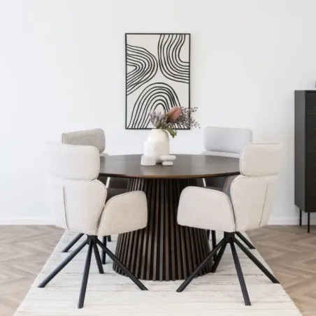 Table à manger en placage chêne fumé Ø140/ Elsines