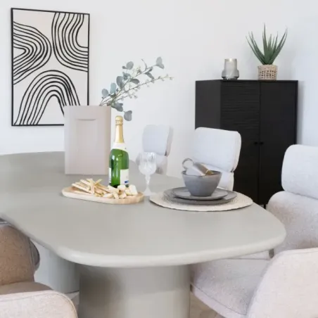 Table à manger effet ciment beige 200 cm, Plateau MDF/ Elsines