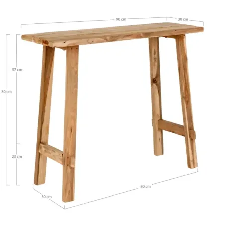 Console en bois de teck finition naturelle – 90 x 30 x 80 cm/ Elsines