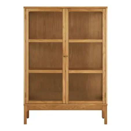Vitrine 2 portes en verre finition chêne naturel – 90 x 40 x 126 cm/ Elsines