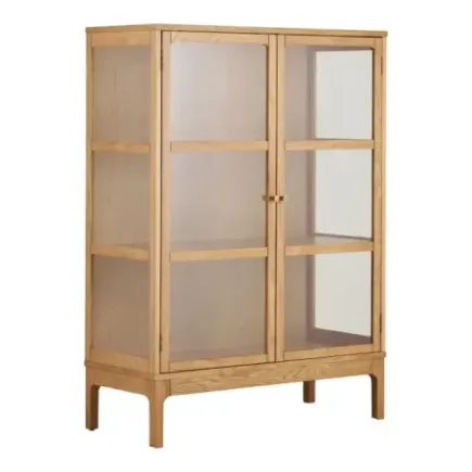 Vitrine 2 portes en verre finition chêne naturel – 90 x 40 x 126 cm/ Elsines 2