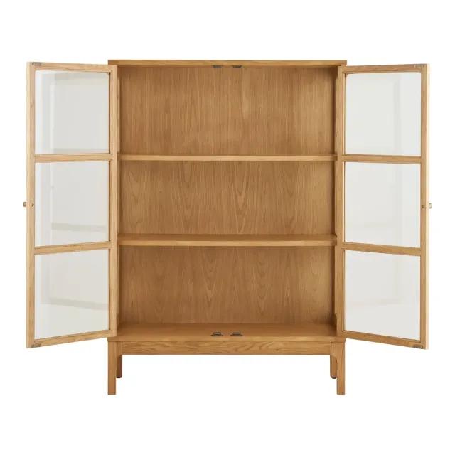 Vitrine 2 portes en verre finition chêne naturel – 90 x 40 x 126 cm/ Elsines