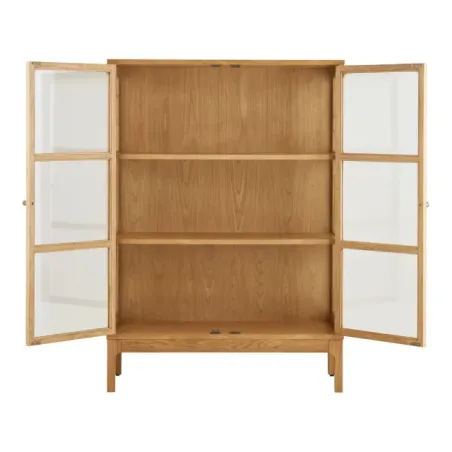 Vitrine 2 portes en verre finition chêne naturel – 90 x 40 x 126 cm/ Elsines