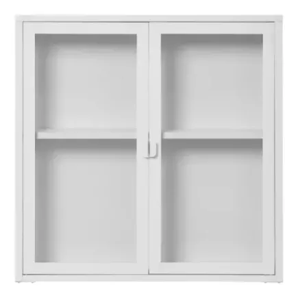 Vitrine murale suspendue en acier blanc – 2 portes en verre – 80 x 18 x 80 cm/ Elsines