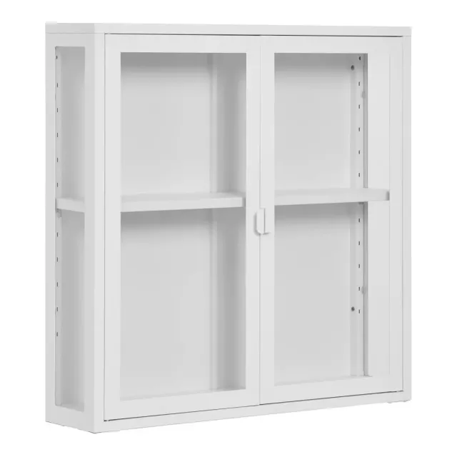 Vitrine murale suspendue en acier blanc – 2 portes en verre – 80 x 18 x 80 cm/ Elsines
