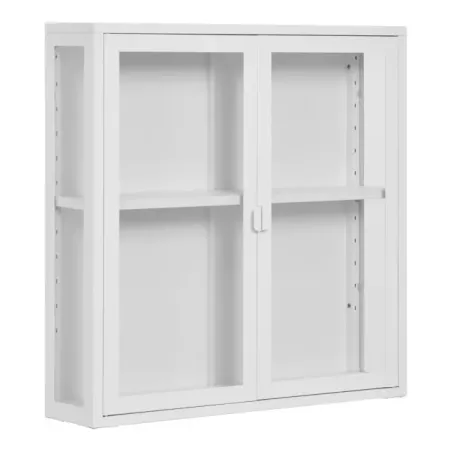 Vitrine murale suspendue en acier blanc – 2 portes en verre – 80 x 18 x 80 cm/ Elsines