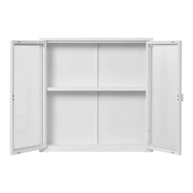 Vitrine murale suspendue en acier blanc – 2 portes en verre – 80 x 18 x 80 cm/ Elsines
