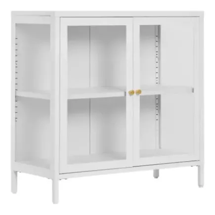 Vitrine en acier blanc – 2 portes en verre – 80 x 35 x 80 cm/ Elsines 2